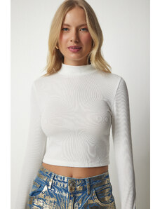 Happiness İstanbul Women's White Standing Collar Corduroy Camisole Crop Top
