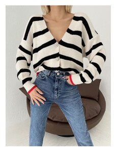 Laluvia Striped Cardigan with Stone Buttons