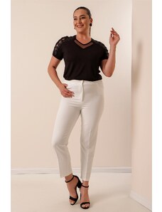 By Saygı Lycra Plus Size Trousers throughout the length with an elasticated waist.