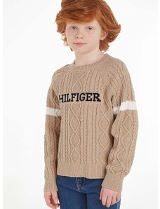 Детски пуловер Tommy Hilfiger в бежово от лека материя
