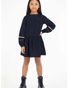 Детска памучна рокля Tommy Hilfiger в тъмносиньо къса разкроен модел