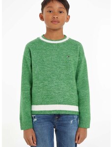 Детски пуловер с вълна Tommy Hilfiger в зелено от топла материя