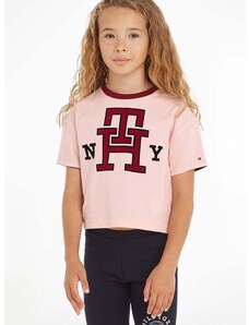 Памучна тениска с две лица Tommy Hilfiger в розово