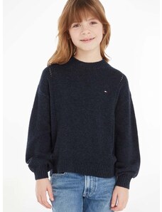 Детски вълнен пуловер Tommy Hilfiger в тъмносиньо от лека материя