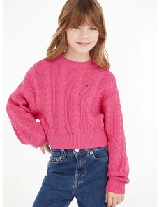 Детски памучен пуловер Tommy Hilfiger в розово от лека материя