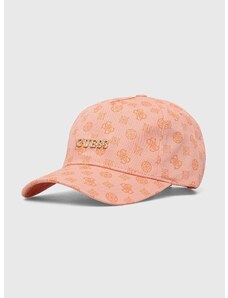 Памучна шапка с козирка Guess PEONY в розово с десен V4GZ01 WFKN0