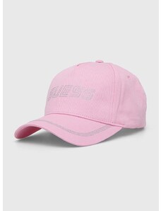 Памучна шапка с козирка Guess RHINESTONES в розово с апликация V4GZ00 WFKN0
