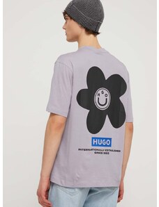 Памучна тениска Hugo Blue в лилаво с принт 50513214