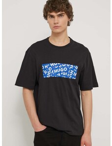 Памучна тениска Hugo Blue в черно с принт 50515203