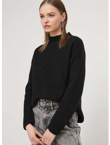Вълнен пуловер HUGO дамски в черно с ниско поло