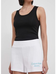 Памучен къс панталон Calvin Klein Jeans в бяло с принт висока талия J20J223136