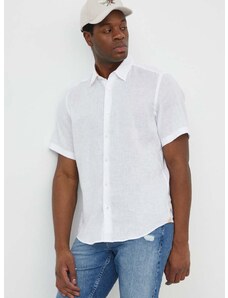 Ленена риза BOSS в бяло със стандартна кройка с класическа яка 50515156