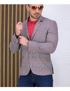AVIV Карирано мъжко сако в сиво с бордо с две копчета