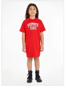Детска памучна рокля Tommy Hilfiger В червено къс модел със стандартна кройка