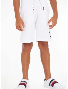 Детски памучен къс панталон Tommy Hilfiger в бяло с регулируема талия