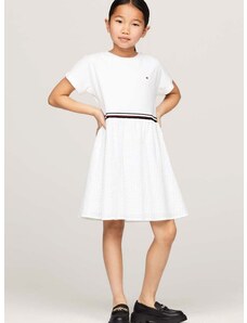 Детска памучна рокля Tommy Hilfiger в бяло къса разкроена