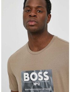 Памучна тениска Boss Orange в кафяво с апликация 50515829
