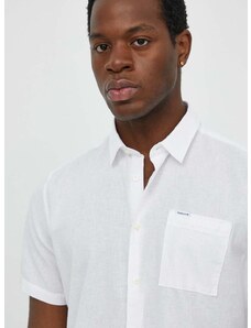 Ленена риза Barbour в бяло със стандартна кройка с класическа яка