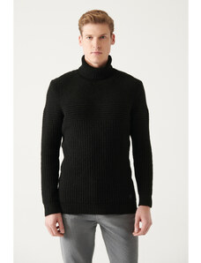 Avva Men's Black Full Turtleneck Textured Regular Fit Knitwear Sweater