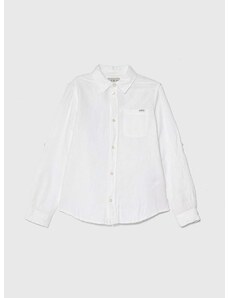 Детска риза с лен Guess в бяло