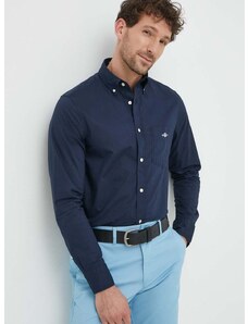 Памучна риза Gant мъжка в тъмносиньо със стандартна кройка с яка с копче