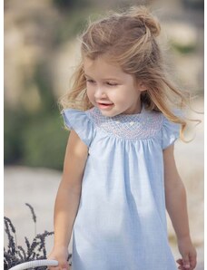 Бебешка памучна рокля Tartine et Chocolat в синьо къса разкроена