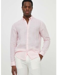 Ленена риза BOSS в розово със стандартна кройка с яка копче 50513849
