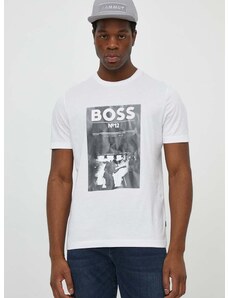 Памучна тениска Boss Orange в бяло с апликация 50515829