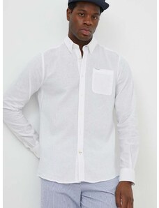 Ленена риза Barbour в бяло с кройка по тялото с яка с копче