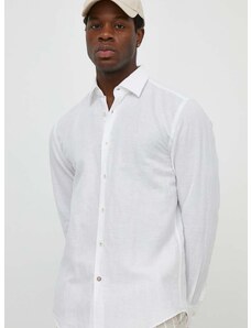 Ленена риза BOSS в бяло със стандартна кройка с класическа яка 50513661