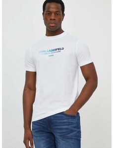 Памучна тениска Karl Lagerfeld в бяло с апликация 542241.755062