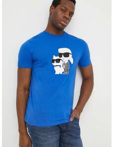 Памучна тениска Karl Lagerfeld в синьо с принт 542241.755061