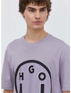 Памучна тениска Hugo Blue в лилаво с принт 50513189