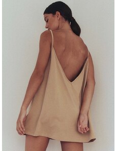 Памучна рокля MUUV. sukienka #SURFGIRL в бежово къса с уголемена кройка