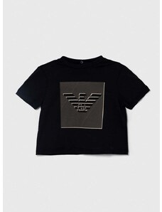 Бебешка памучна тениска Emporio Armani в черно с принт
