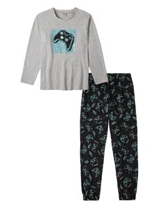BENCH Комплект пижама сив меланж / мента / черно