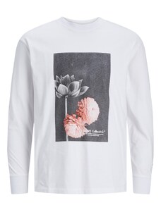 JACK & JONES Тениска 'FLOWER' розе / черно / бяло
