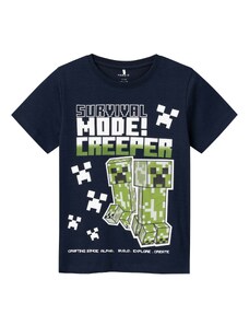 NAME IT Тениска 'Mylius Minecraft' тъмносиньо / светлозелено / бяло