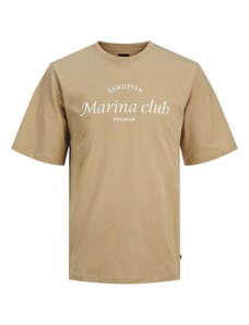 JACK & JONES Тениска 'Ocean Club' тъмнобежово / бяло