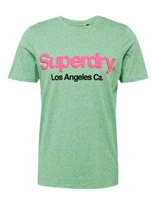 Superdry Тениска зелен меланж / розово / черно