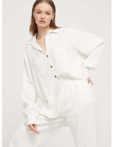 Памучна риза Billabong Swell дамска в бяло със свободна кройка с класическа яка ABJWT00487