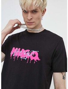 Памучна тениска HUGO в черно с принт 50515282
