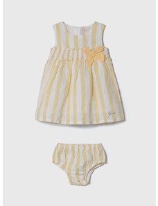Бебешка рокля с лен Guess в жълто къса разкроена
