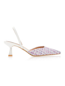 Tsoukalas Обувки на ток бели, от текстил, с многоцветен кариран дизайн и специален тип ток