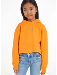 Детски суичър Calvin Klein Jeans в оранжево с качулка с принт