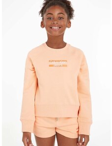Детски памучен суичър Calvin Klein Jeans в оранжево с десен