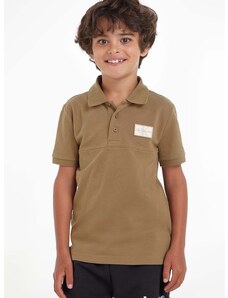 Детска тениска с яка Calvin Klein Jeans в кафяво с апликация