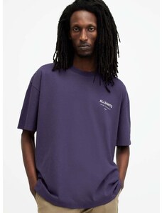 Памучна тениска AllSaints UNDERGROUND SS CREW в лилаво с принт