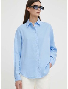 Samsoe Samsoe Риза Samsoe MADISONI дамска в синьо със стандартна кройка с класическа яка F23400093