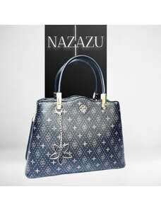 NAZAZU Стилна твърда дамска чанта с интересна форма с десен - черна - 031907